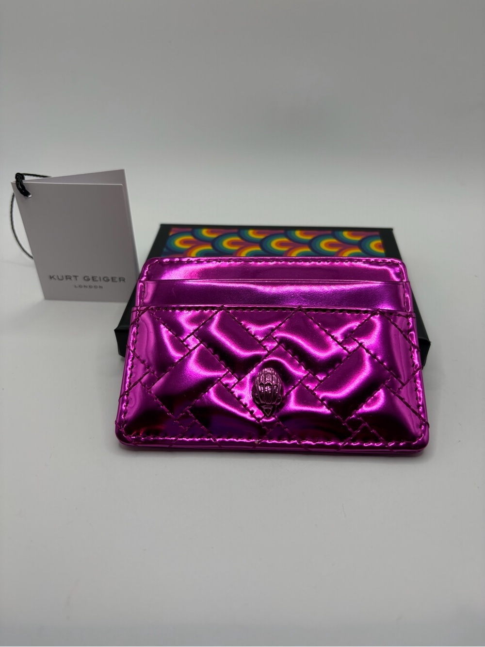 Kurt Geiger Metallic Fuchsia Quilted Card Case